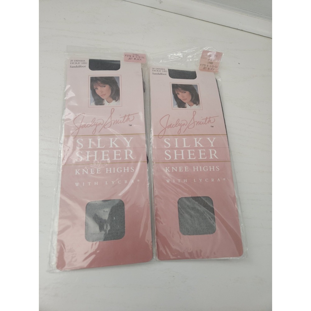 VTG Jaclyn Smith Silky Sheer‎ Jet Black Nylon Pantyhose Lycra Set Of 2